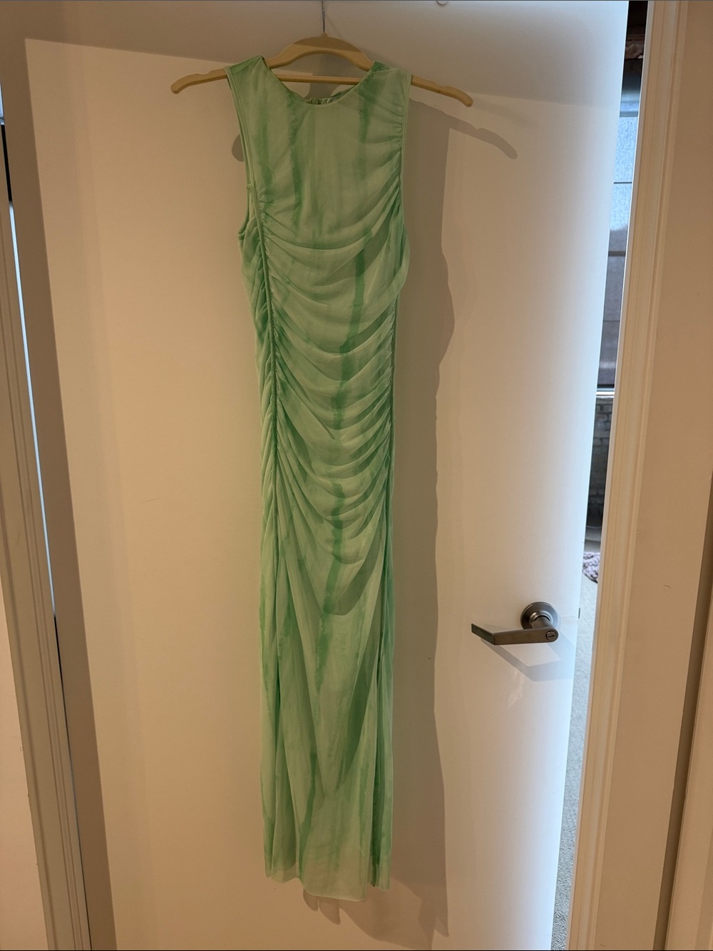 Zara Mint Green Ruched Sheer Midi Dress